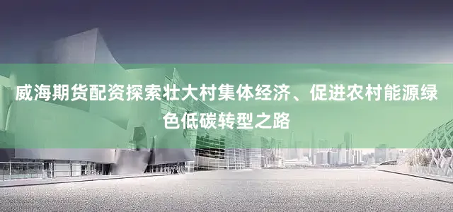 威海期货配资探索壮大村集体经济、促进农村能源绿色低碳转型之路
